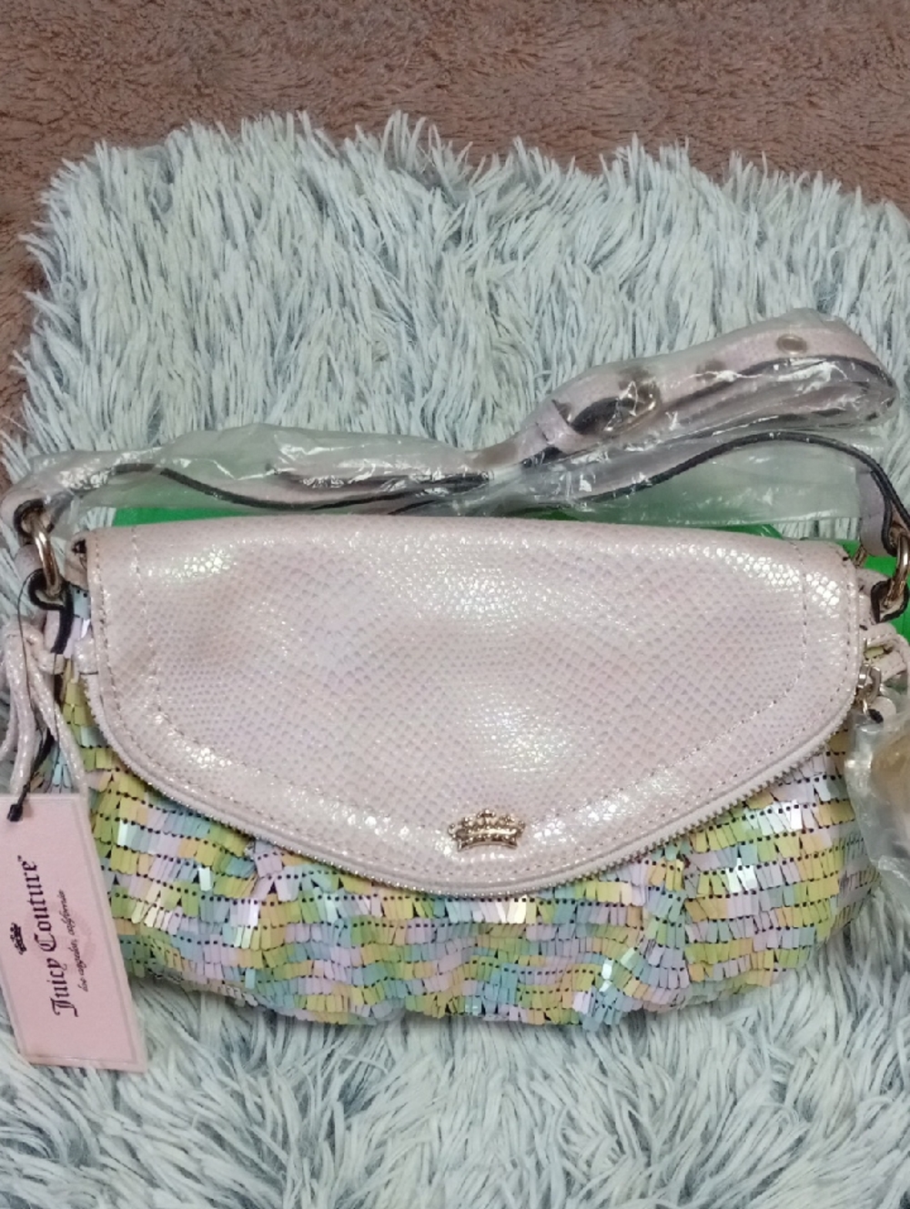 Juicy Couture Iridescent Pastel Sequin Flap Crossbody - Pink